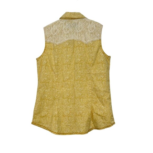 Legacy Falls Yellow Sleeveless Button-Up Shirt Paisley Pattern - Womens Size M - Picture 2 of 8